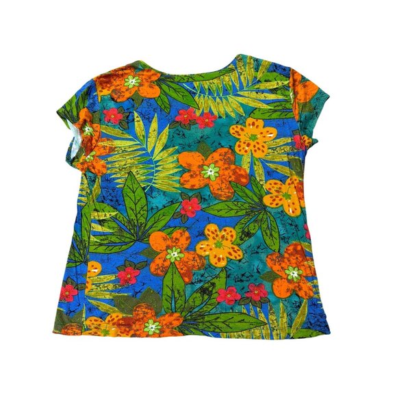 Chicos Women's Tropical Floral Print Top Size XL Multicolor Short Sleeve - Picture 3 of 5